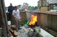 Barbeque with large flames